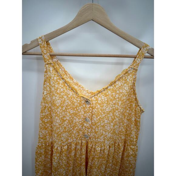 Blu Pepper Yellow Floral Print V-Neck Sleeveless Tiered Mini Dress Women's Small - Picture 3 of 8